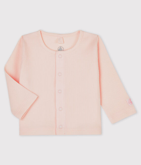 Cárdigan de canalé 2x2 para bebé rosa FLEUR