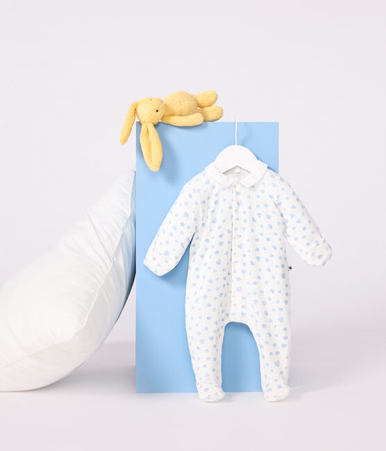 Pijama de algodón con cuello estampado de corazón para bebé MARSHMALLOW/ ADRIATIC