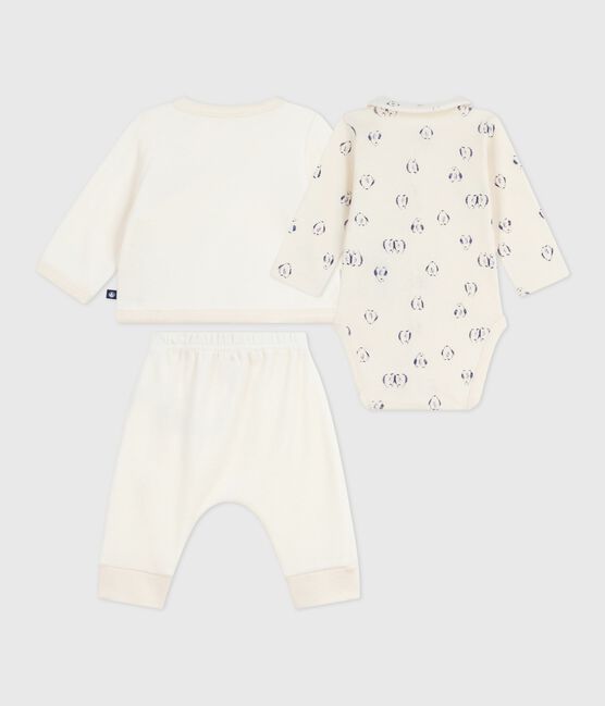 Conjunto para bebé de 3 piezas con jersey cruzado y body con estampado de pingüinos crudo MILK