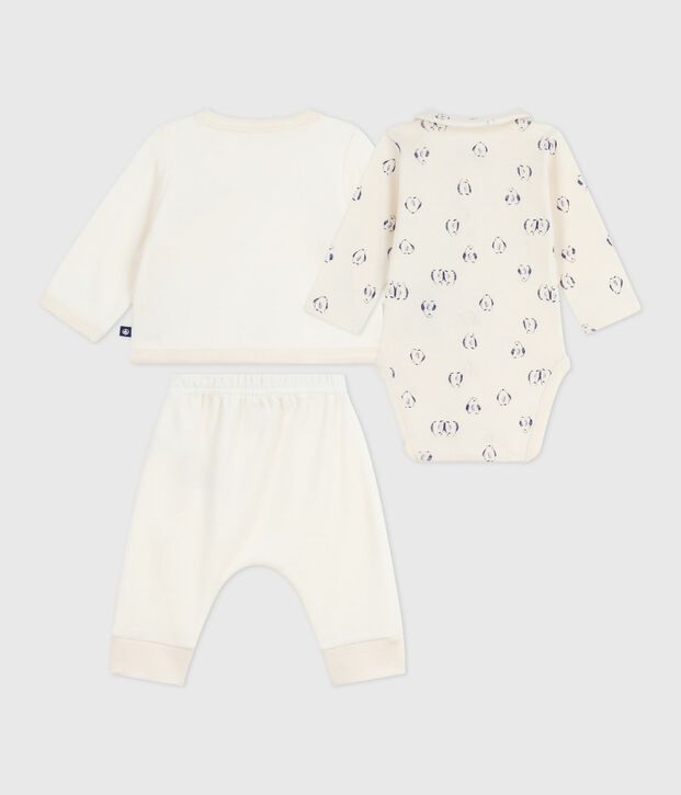 Conjunto para beb&eacute; de 3 piezas con jersey cruzado y body con estampado de ping&uuml;inos MILK