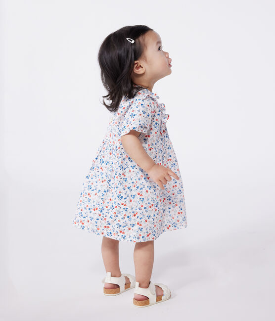 Vestido de algodón de manga corta con estampado de flores para bebé blanco MARSHMALLOW/blanco MULTICO