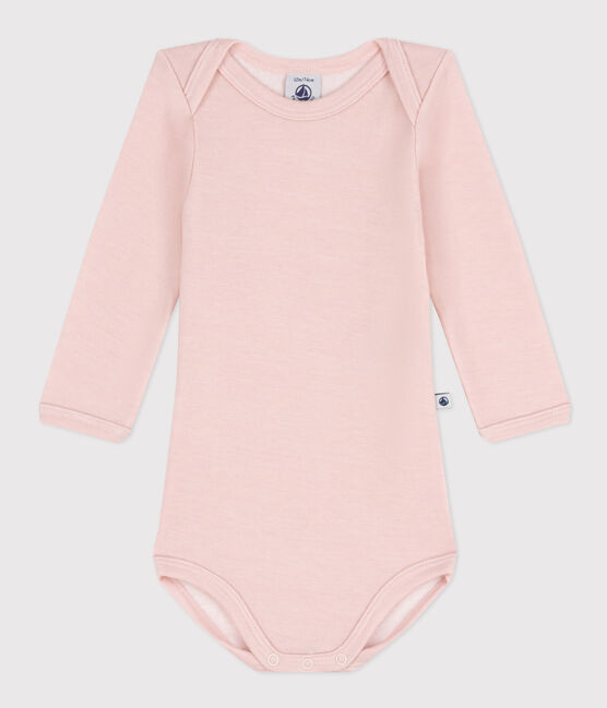 Body de manga larga de lana y algodón a rayas para bebé rosa SALINE