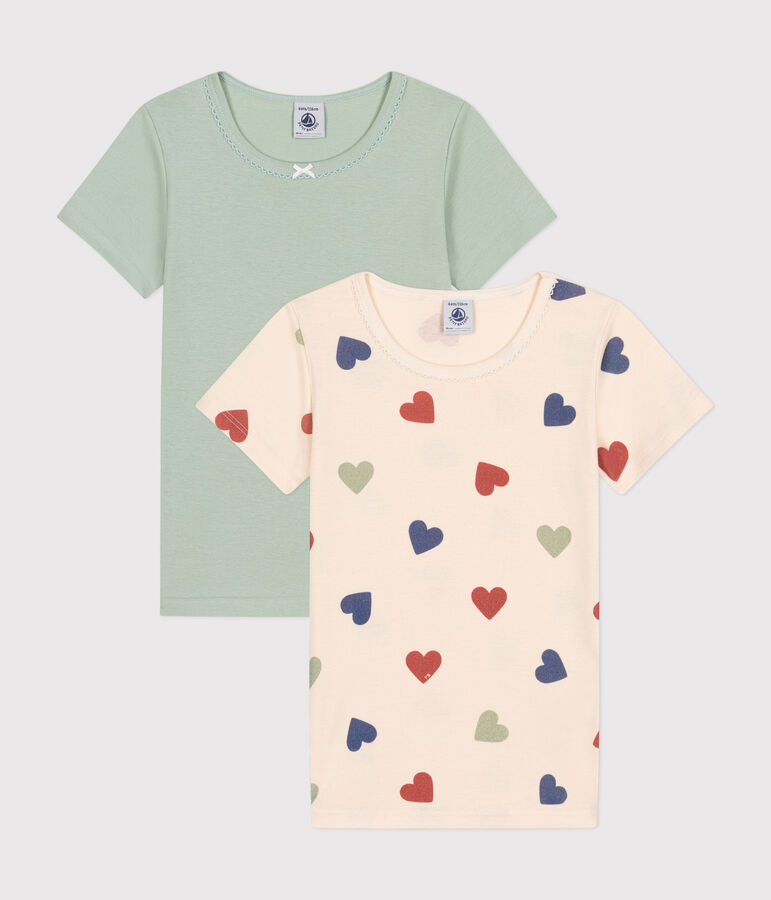 Juego de 2 camisetas infantiles de algod&oacute;n de manga corta con coraz&oacute;n multicolor