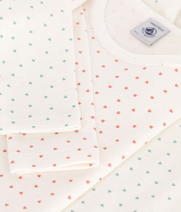 Juego de 2 camisetas de manga larga de algod&oacute;n con coraz&oacute;n para ni&ntilde;a multicolor