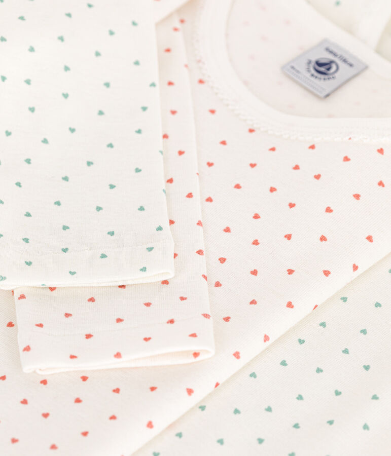 Juego de 2 camisetas de manga larga de algod&oacute;n con coraz&oacute;n para ni&ntilde;a multicolor