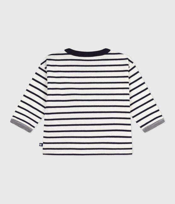 Camiseta de manga larga de algodón a rayas para bebé blanco MARSHMALLOW/azul SMOKING