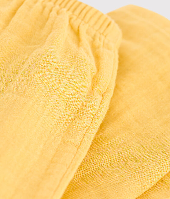 Pantalón liso de gasa de algodón para bebé amarillo ORGE