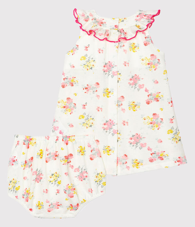 Vestido estampado y braguita bloomer para beb&eacute; ni&ntilde;a blanco/multicolor