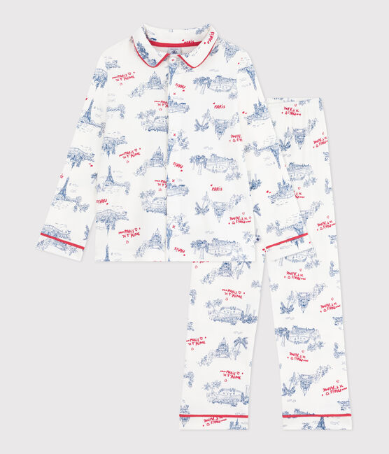 Pijama infantil abotonado de algodón con estampado de París blanco MARSHMALLOW/blanco MULTICO
