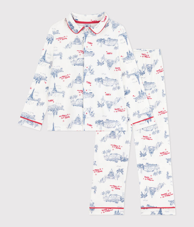 Pijama infantil abotonado de algod&oacute;n con estampado de Par&iacute;s blanco/multicolor