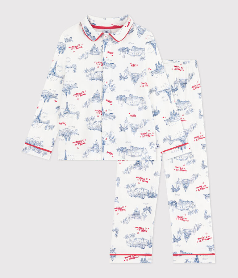 Pijama infantil abotonado de algod&oacute;n con estampado de Par&iacute;s blanco/multicolor