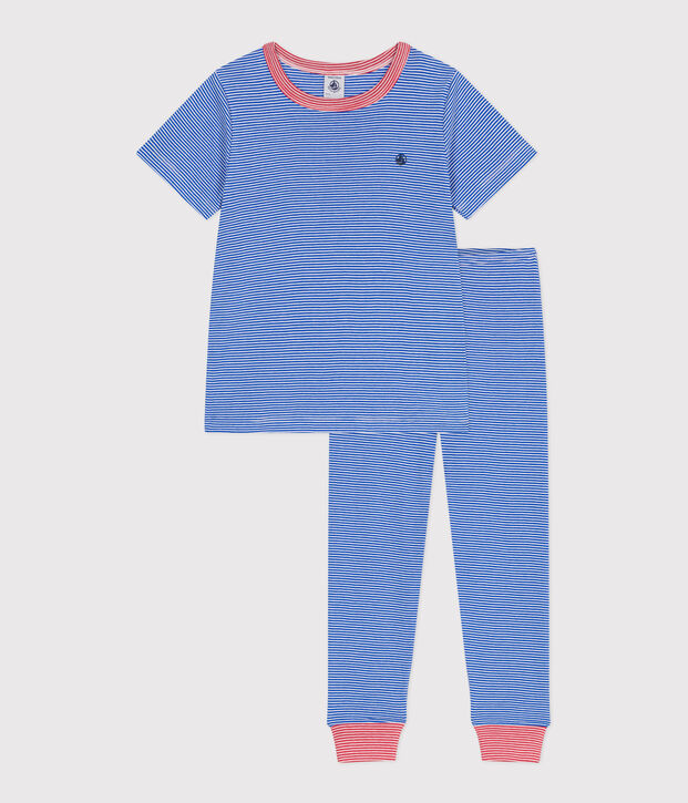 Pijama infantil de algod&oacute;n a rayas azul/blanco