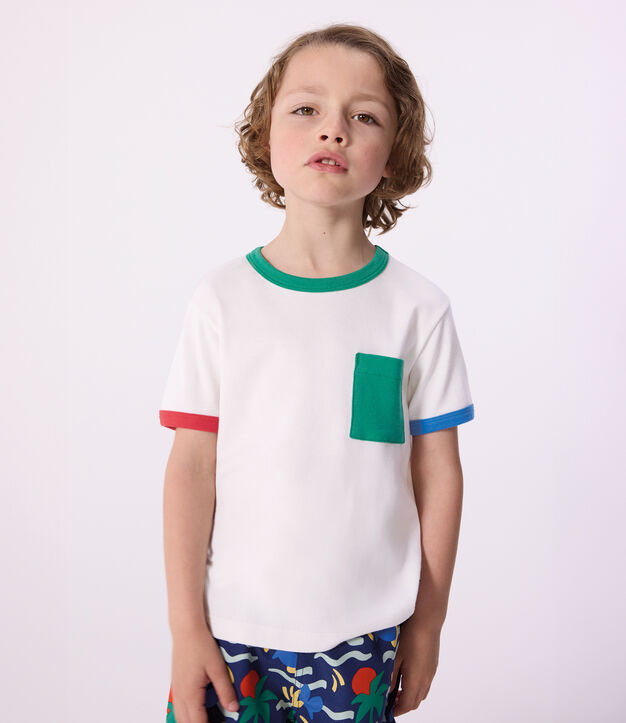 Camiseta infantil de manga corta de algod&oacute;n blanco