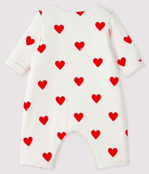 Mono largo de punto con corazones rojos para beb&eacute; ni&ntilde;a blanco/rojo