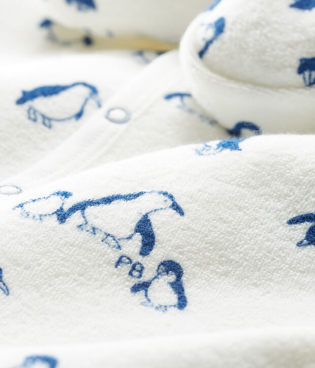 Conjunto de noche de toalla de rizo afelpado extra c&aacute;lido para beb&eacute; blanco/azul
