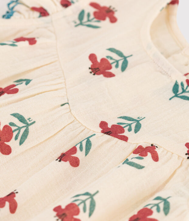 Blusa estampada de manga corta de gasa de algod&oacute;n para beb&eacute; crudo/multicolor