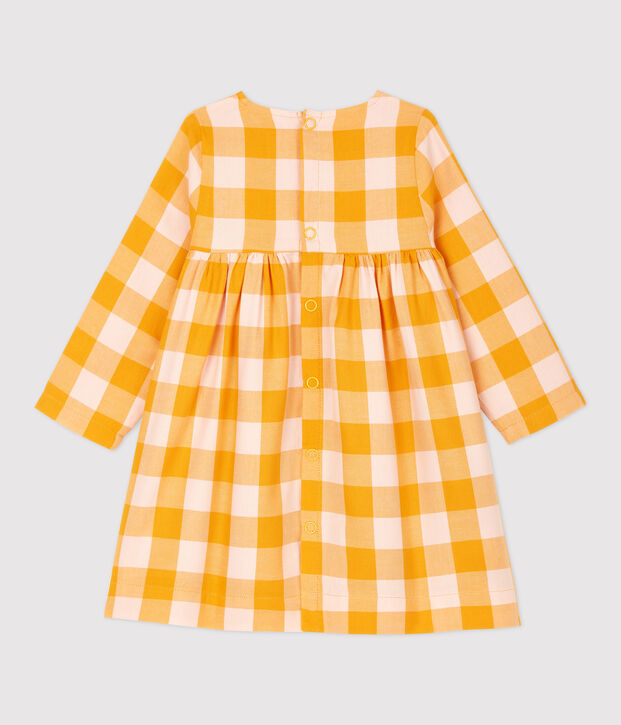 Vestido de franela de beb&eacute;. amarillo/rosa
