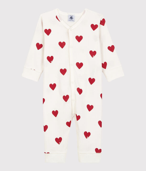 Pelele sin pies de algodón con corazón de bebé blanco MARSHMALLOW/rojo TERKUIT