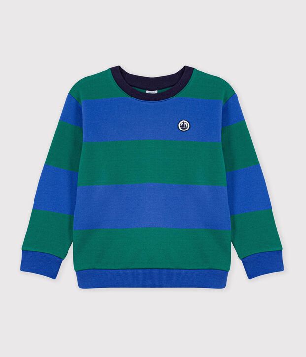Sudadera infantil unisex de algod&oacute;n a rayas azul/verde