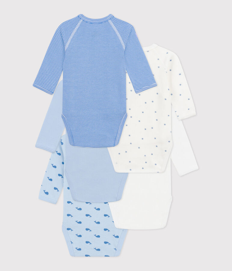 Juego de 5 bodis cruzados y estampados de manga larga de algod&oacute;n para beb&eacute; variante 1