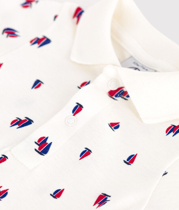 Body de algod&oacute;n de manga corta con estampado de barcos para beb&eacute; blanco/multicolor