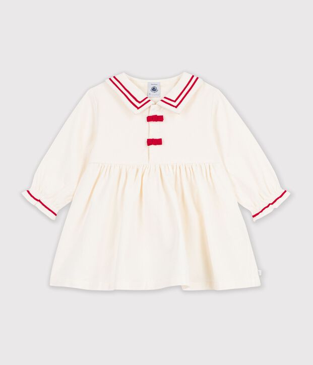Vestido liso de terciopelo de manga larga para beb&eacute; MILK