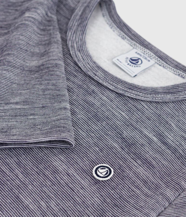 Camiseta infantil de manga larga de lana y algod&oacute;n a rayas azul/blanco