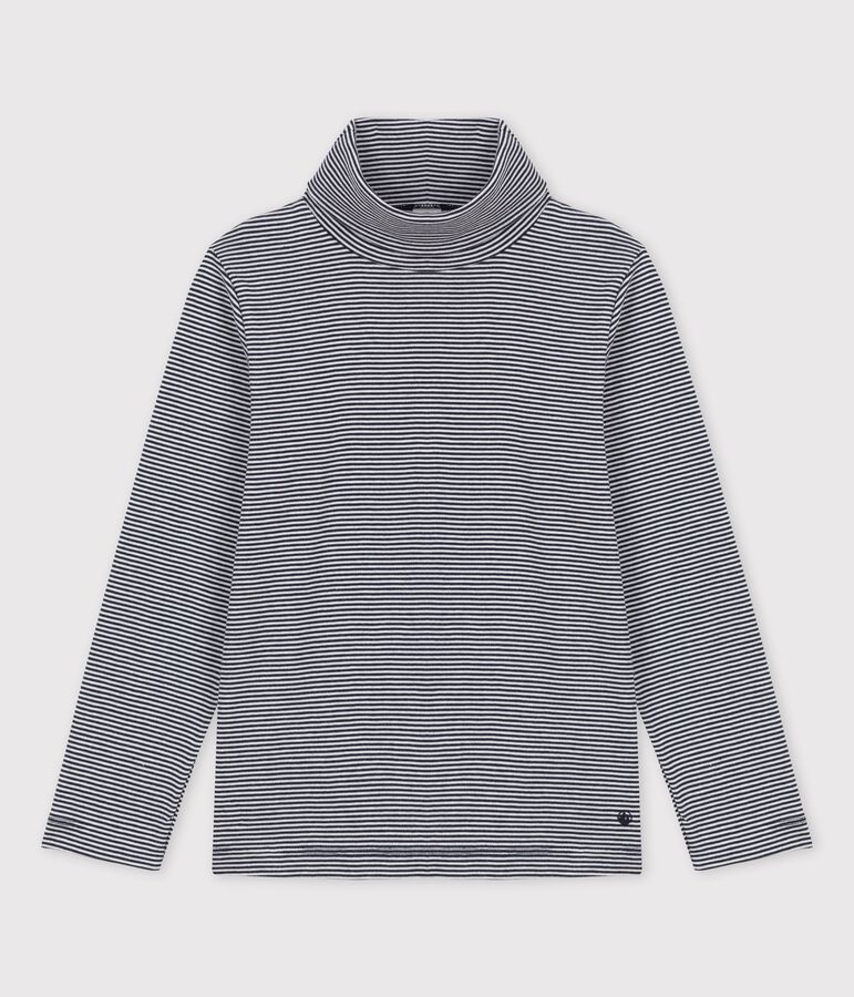 Camiseta de cuello alto de algod&oacute;n para ni&ntilde;o/ni&ntilde;a azul SMOKING/blanco MARSHMALLOW