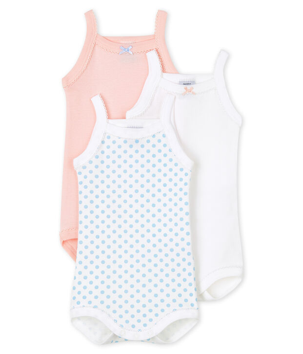 Juego de 3 bodis con tirantes para beb&eacute; ni&ntilde;a multicolor