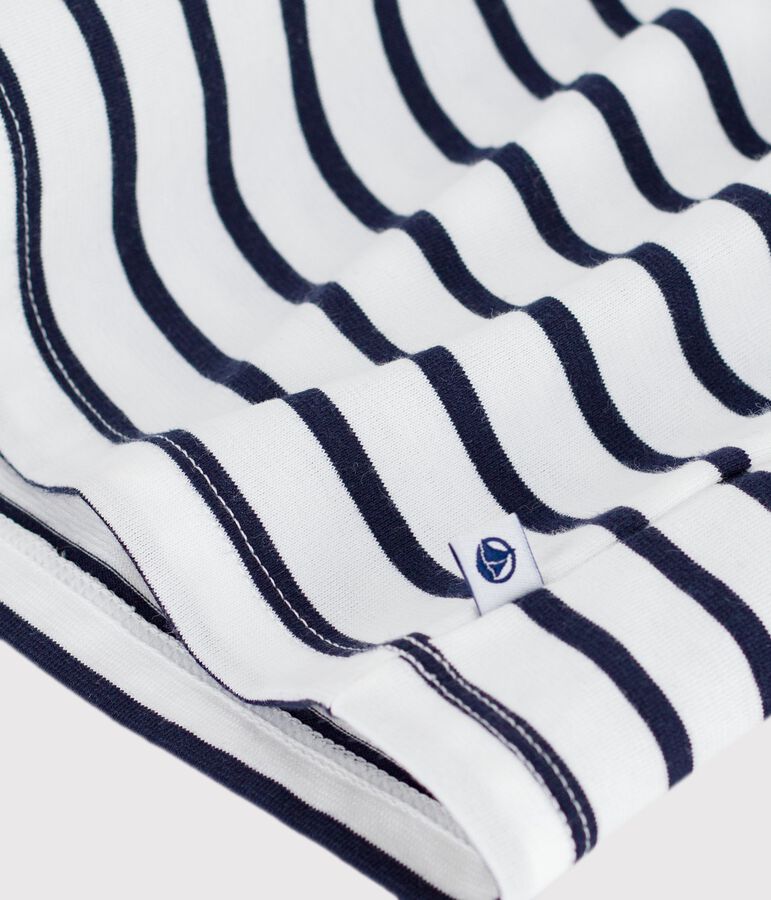 Vestido sin mangas de algod&oacute;n a rayas para beb&eacute; azul SOIR/ MARSHMALLOW