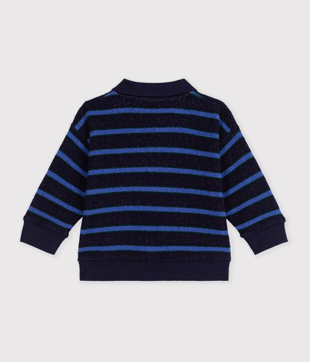 Sudadera de algod&oacute;n a rayas con cuello de polo para beb&eacute; azul/multicolor