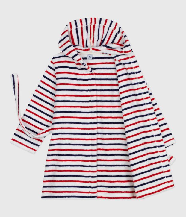 Albornoz infantil de rizo de algod&oacute;n a rayas blanco/multicolor