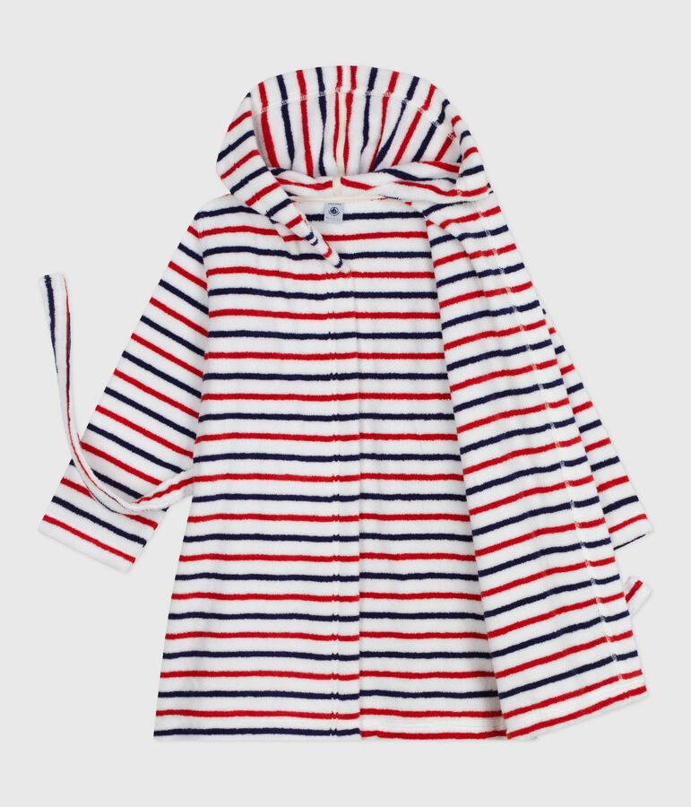Albornoz infantil de rizo de algod&oacute;n a rayas blanco/multicolor