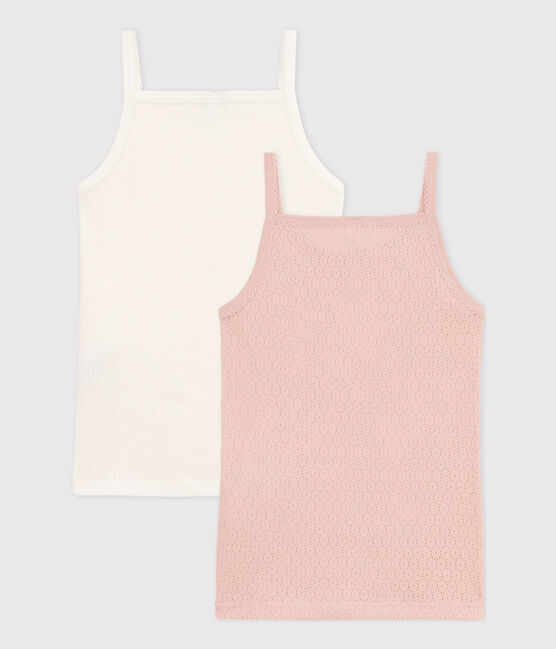 Juego de 2 camisetas de tirantes lisas de algodón calado para niña variante 1