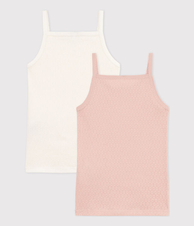 Juego de 2 camisetas de tirantes lisas de algod&oacute;n calado para ni&ntilde;a multicolor