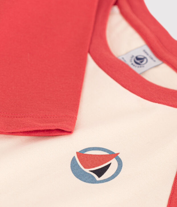 Camiseta de algod&oacute;n de manga larga de ni&ntilde;o crudo/naranja