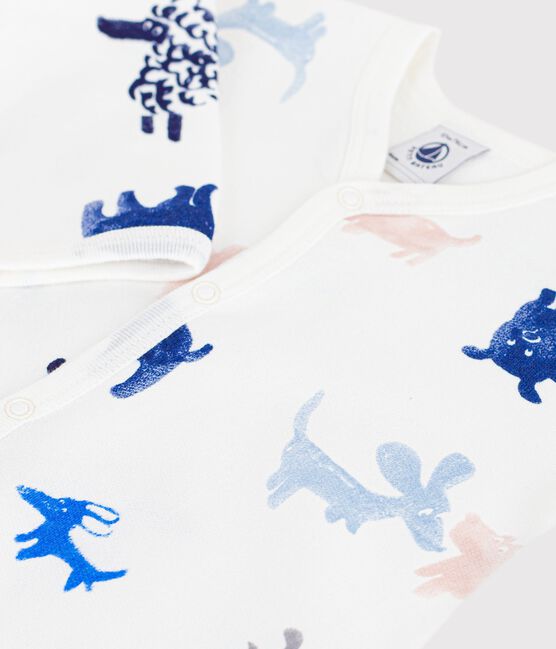 Pijama de muletón cepillado con estampado de perro para bebé blanco MARSHMALLOW/blanco MULTICO