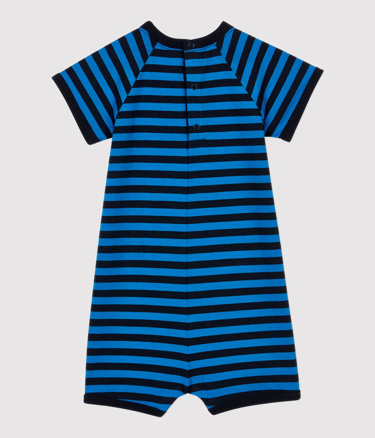 Pelele corto de algod&oacute;n de beb&eacute;. azul/azul