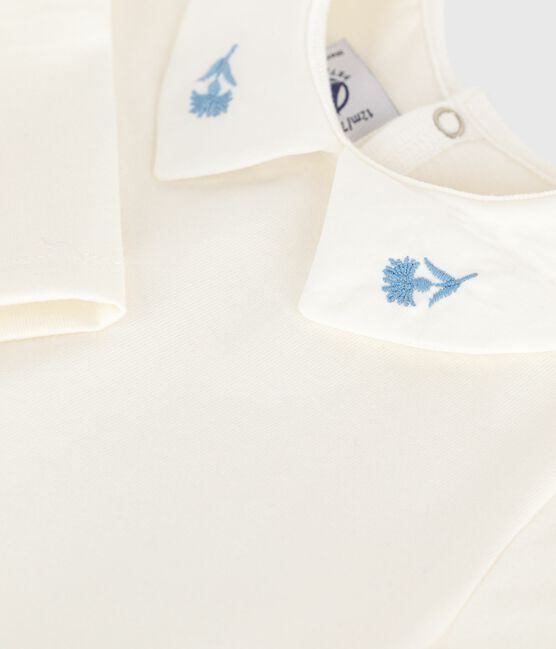 Blusa de algodón de manga larga con cuello bordado para bebé blanco MARSHMALLOW