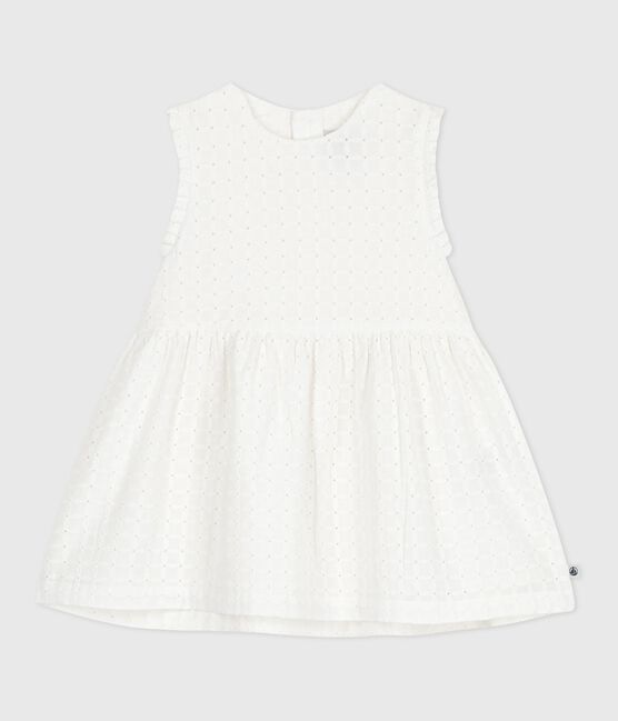 Vestido blanco de algodón sin mangas con bordado inglés para bebé blanco MARSHMALLOW