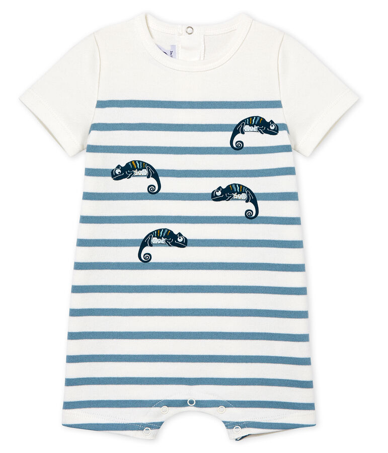 Mono corto de manga corta para beb&eacute; ni&ntilde;o blanco MARSHMALLOW/azul FONTAINE