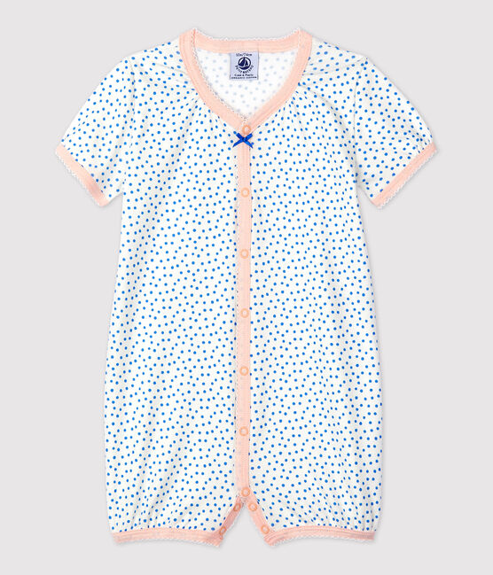Pelele corto con estampado de lunares de algodón orgánico de bebé blanco MARSHMALLOW/azul BRASIER
