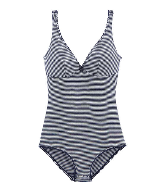 Body sin mangas de punto extrafino para mujer azul ABYSSE/blanco LAIT