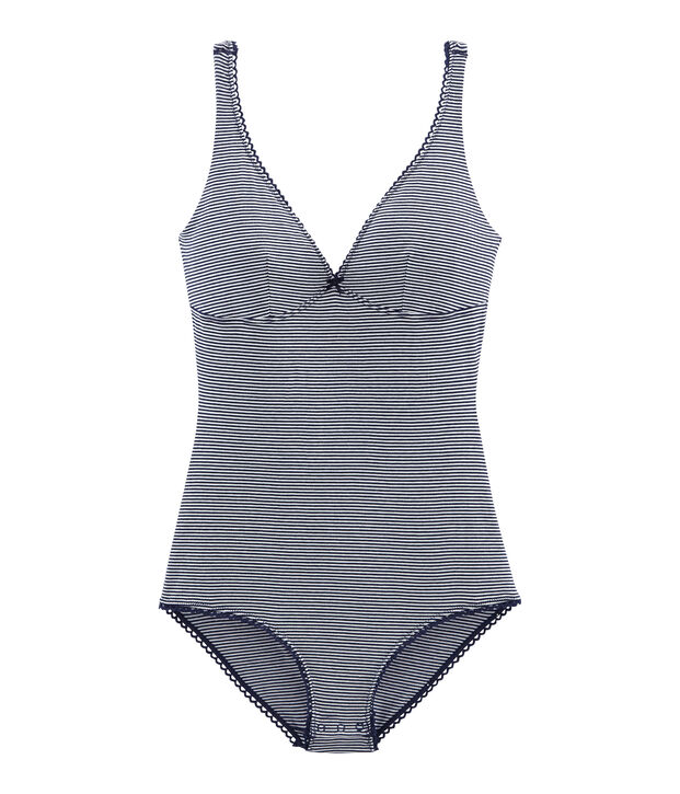 Body sin mangas de punto extrafino para mujer azul/blanco