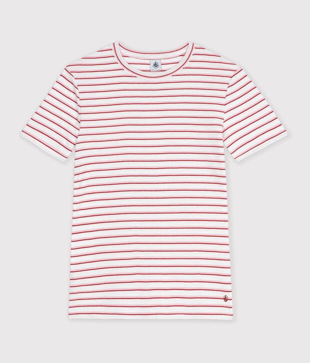 Camiseta de algod&oacute;n de manga corta a rayas para mujer blanco/rojo