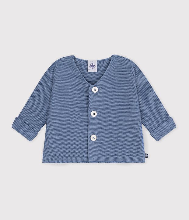 Cardigan b&eacute;b&eacute; tricot point mousse en coton uni azul