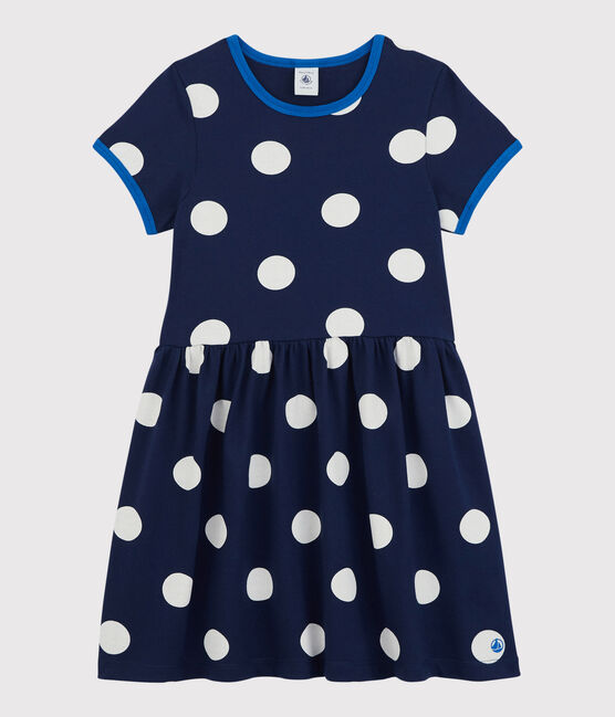 Vestido de manga corta de algodón de niña azul MEDIEVAL/blanco MARSHMALLOW