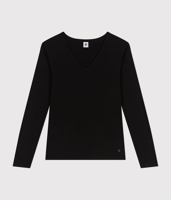Camiseta Iconique de manga larga de algodón liso para mujer negro BLACK