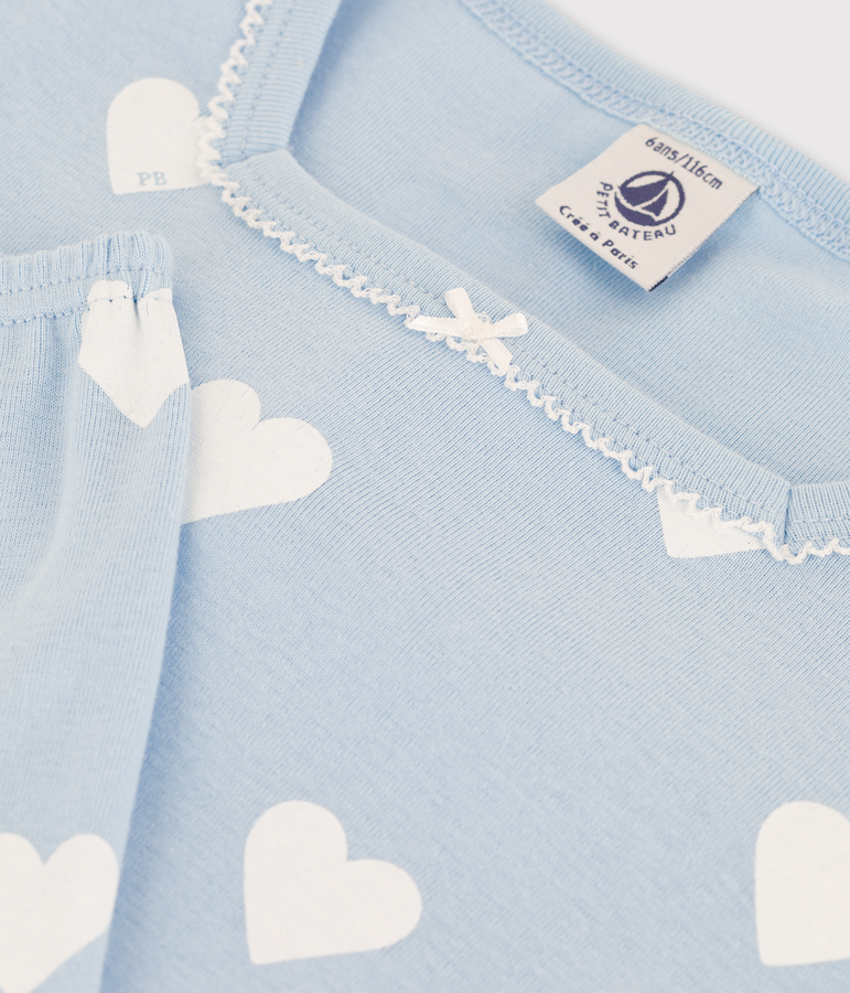 Pijama corto azul de coraz&oacute;n de algod&oacute;n ecol&oacute;gico de ni&ntilde;a azul/blanco