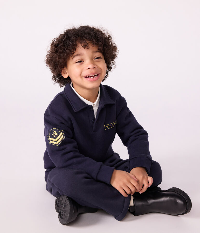 Sudadera infantil lisa tipo polo de algod&oacute;n azul